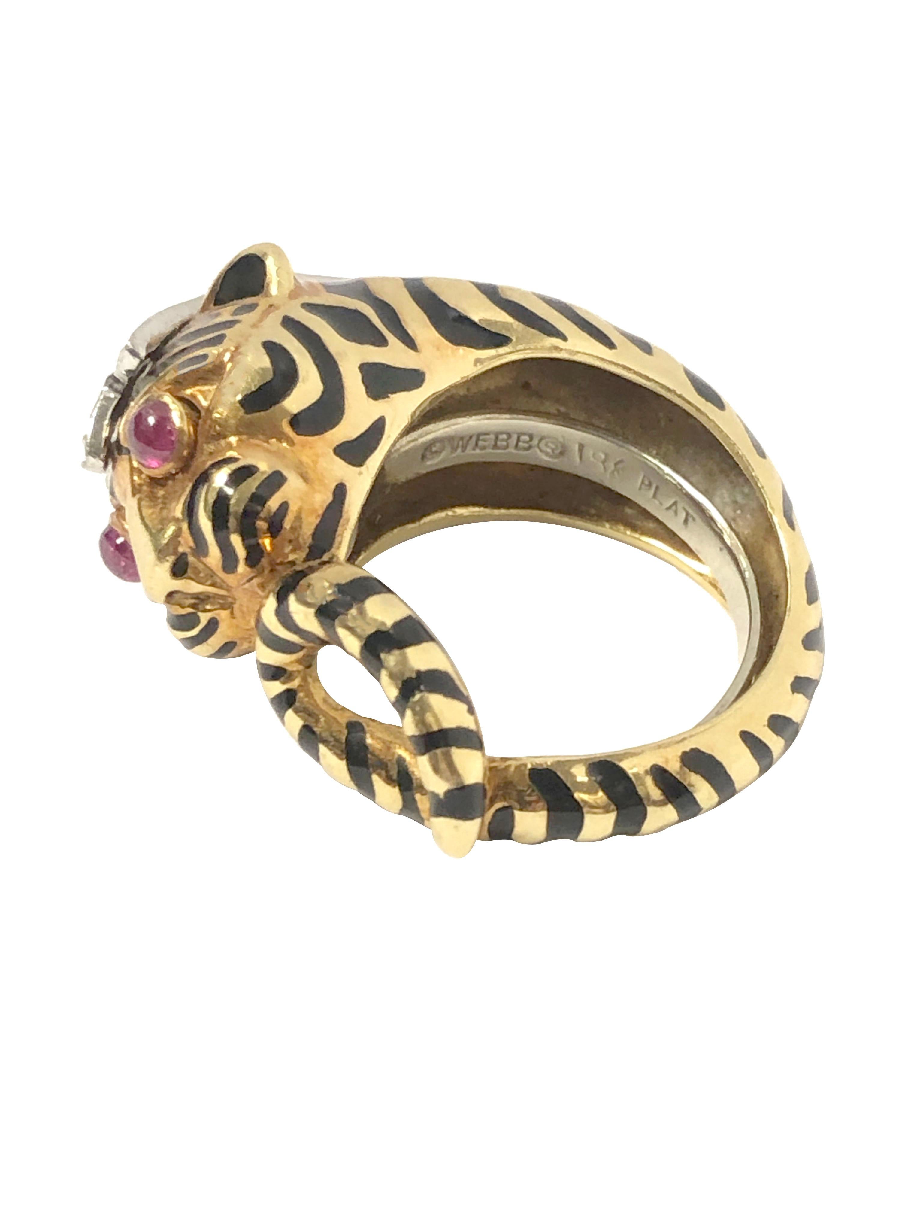 Women's or Men's David Webb Yellow Gold and Platinum Gem Set Tiger Ring For Sale