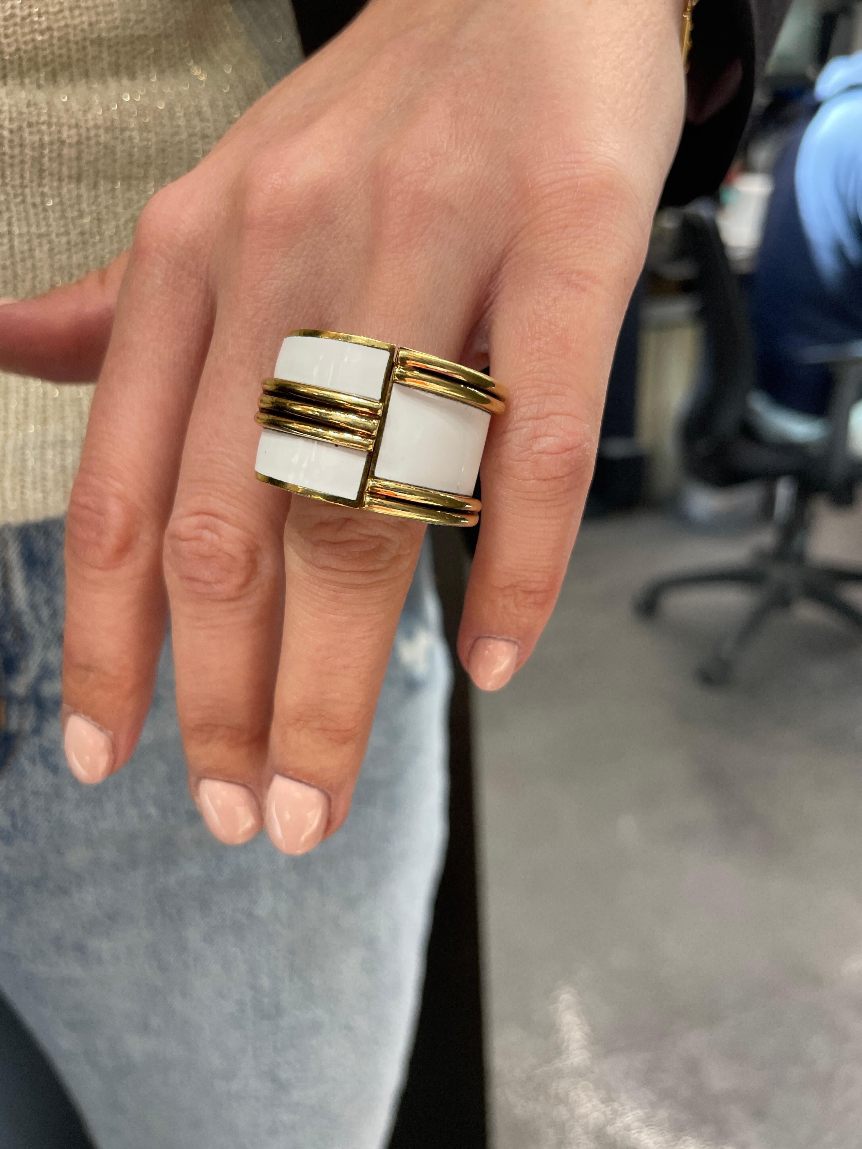 David Webb Yellow Gold and White Enamel Bombe Ring For Sale 1