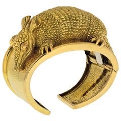 David Webb Yellow Gold Armadillo Animal Cuff Bracelet