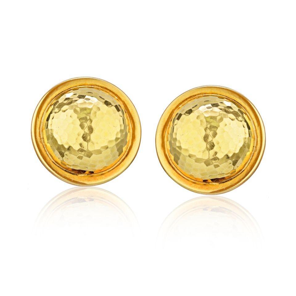 Modern David Webb Yellow Gold Ball Hammered Finish Round Clip-On Earrings