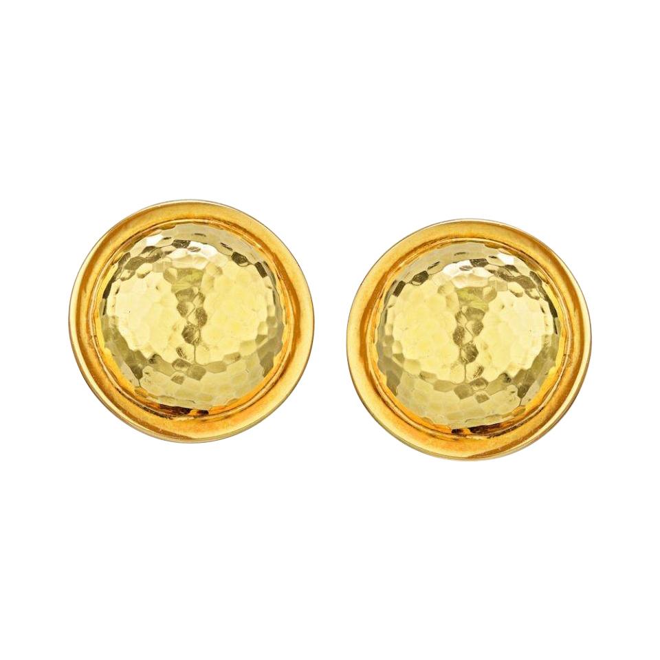 Yellow Gold David Webb Earrings of Classical Design with Hammered ...