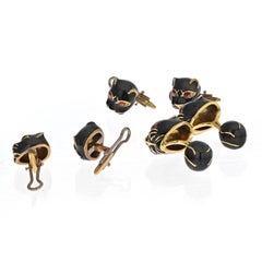 David Webb Yellow Gold Black Panther Mens Suit Set Cuff Links