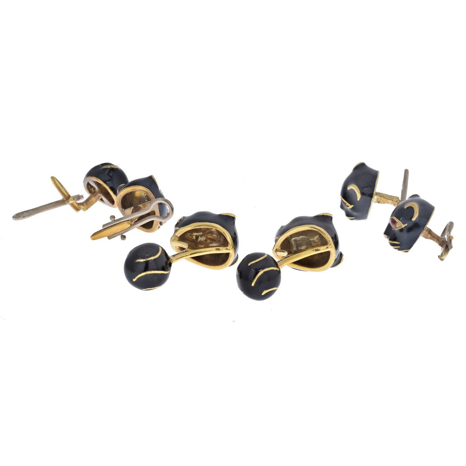 Moderne David Webb Ensemble de boutons de manchette pour hommes en or jaune et panthère noire en vente