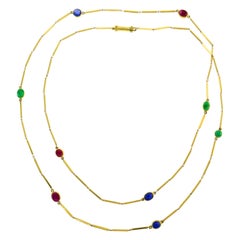 David Webb Yellow Gold Chain Necklace with Ruby Emerald Sapphire, 1980s