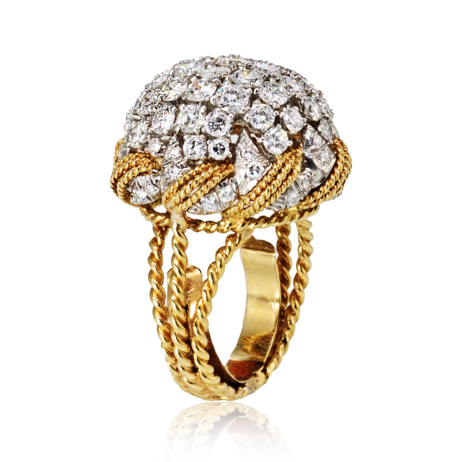 David Webb 18K Yellow Gold Diamond Bombe Ladies Ring In Excellent Condition For Sale In New York, NY