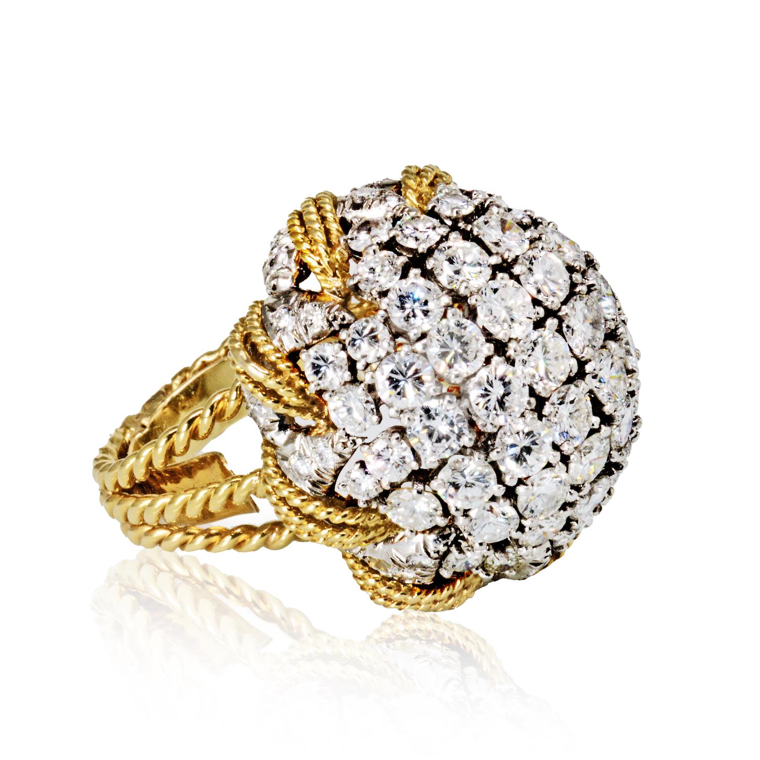 Women's David Webb 18K Yellow Gold Diamond Bombe Ladies Ring For Sale