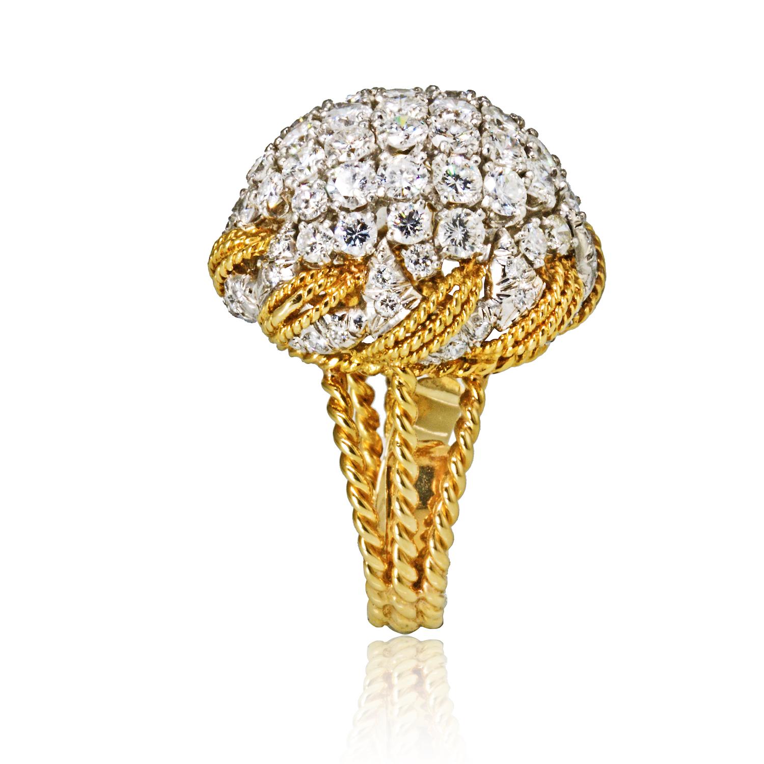 David Webb 18K Yellow Gold Diamond Bombe Ladies Ring For Sale 1