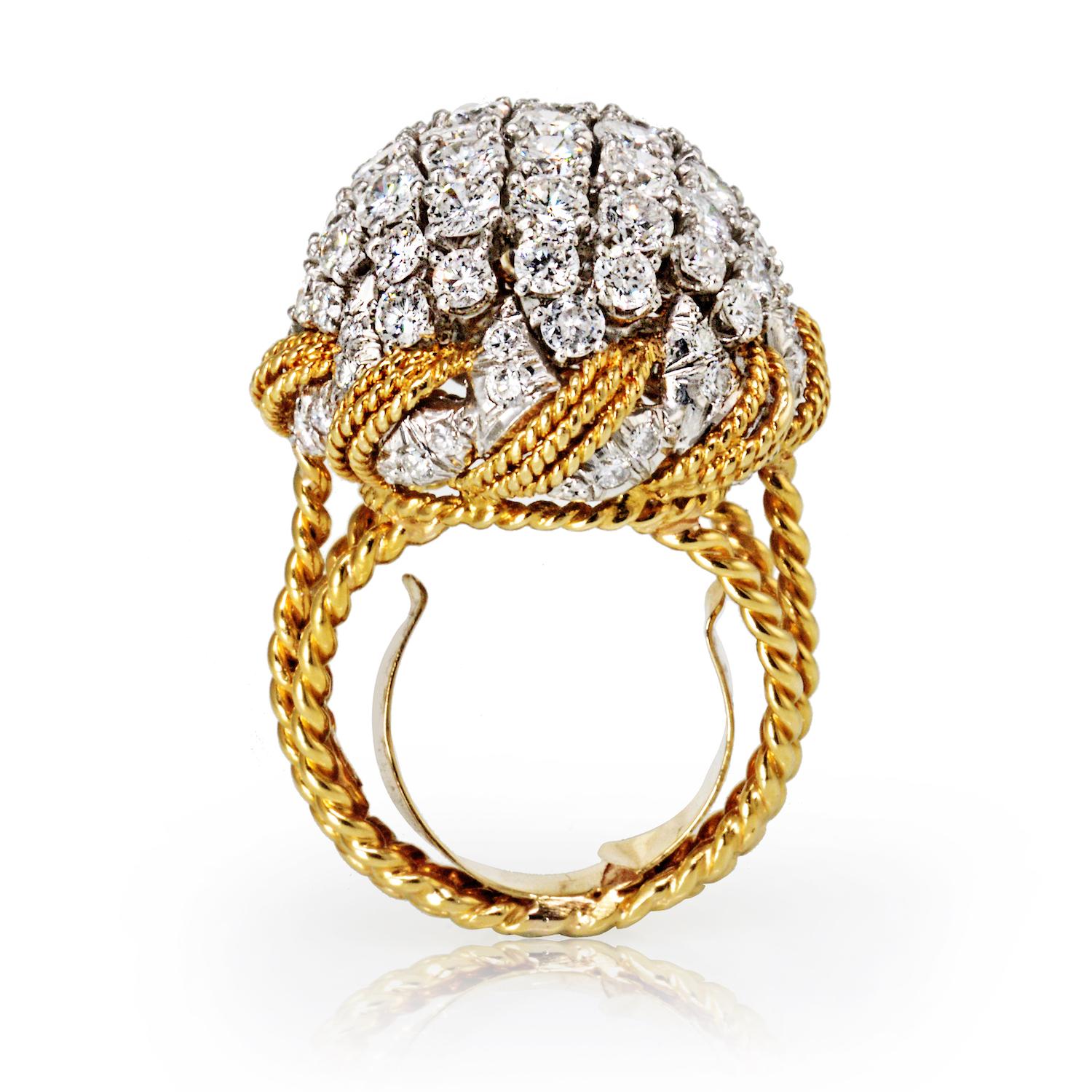 David Webb 18K Yellow Gold Diamond Bombe Ladies Ring For Sale 2