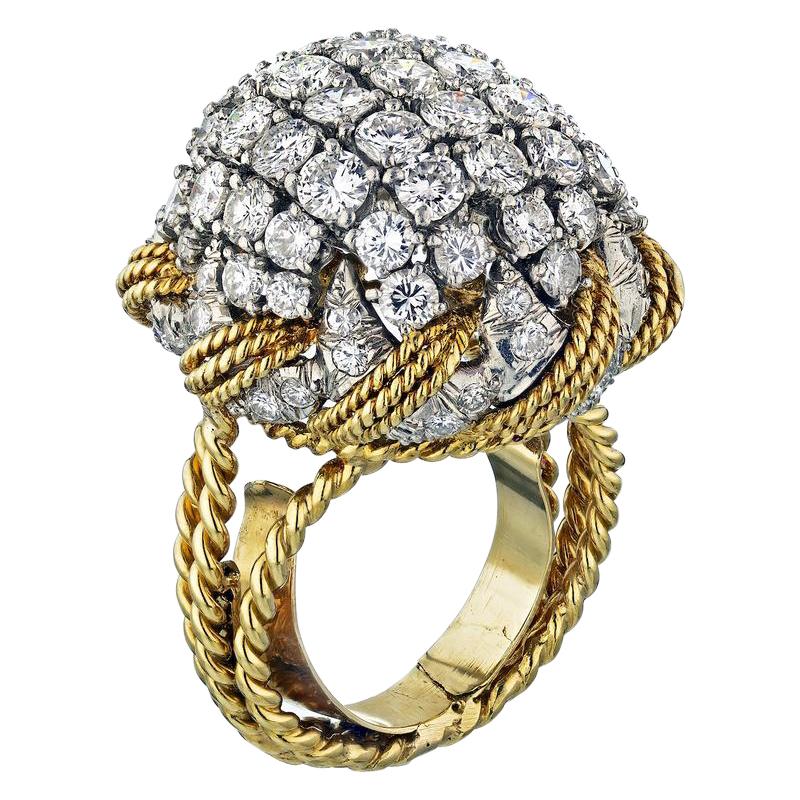 David Webb 18K Yellow Gold Diamond Bombe Ladies Ring For Sale
