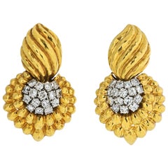 Vintage David Webb Yellow Gold Diamond Door-Knocker Earrings 7.00 Carat