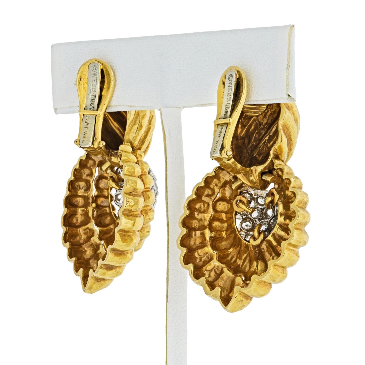 Modern David Webb Yellow Gold Diamond Door-Knocker Earrings 7.00 Carat For Sale