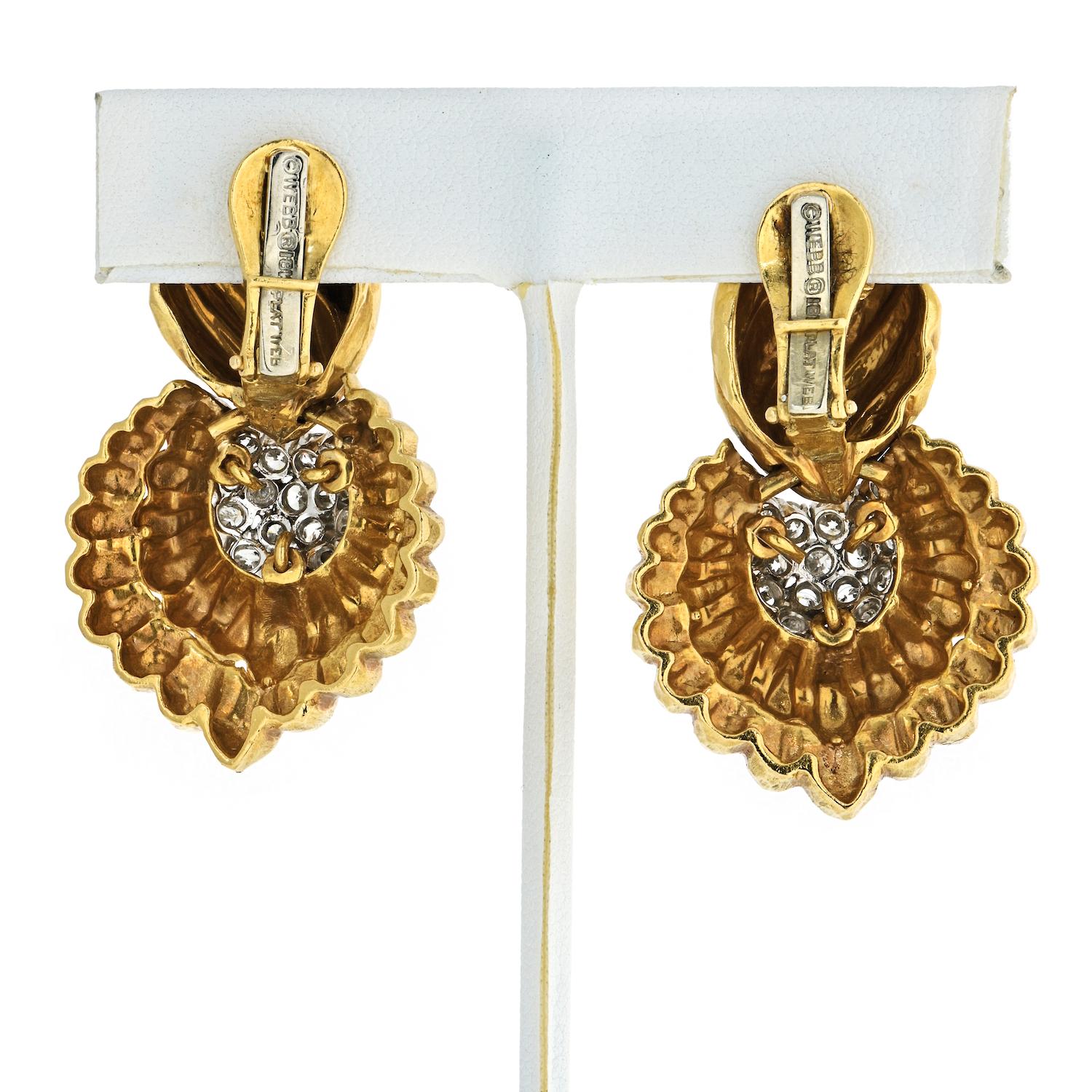 Round Cut David Webb Yellow Gold Diamond Door-Knocker Earrings 7.00 Carat For Sale
