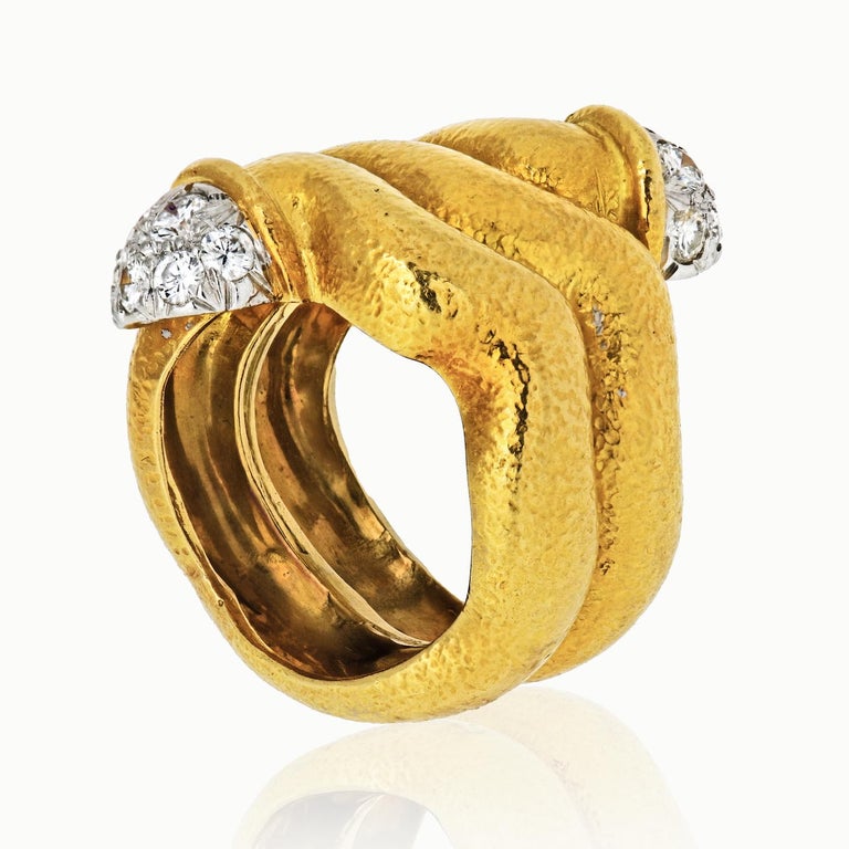 David b Yellow Gold Diamond Tipped Twisted Nail Ring at 1stDibs