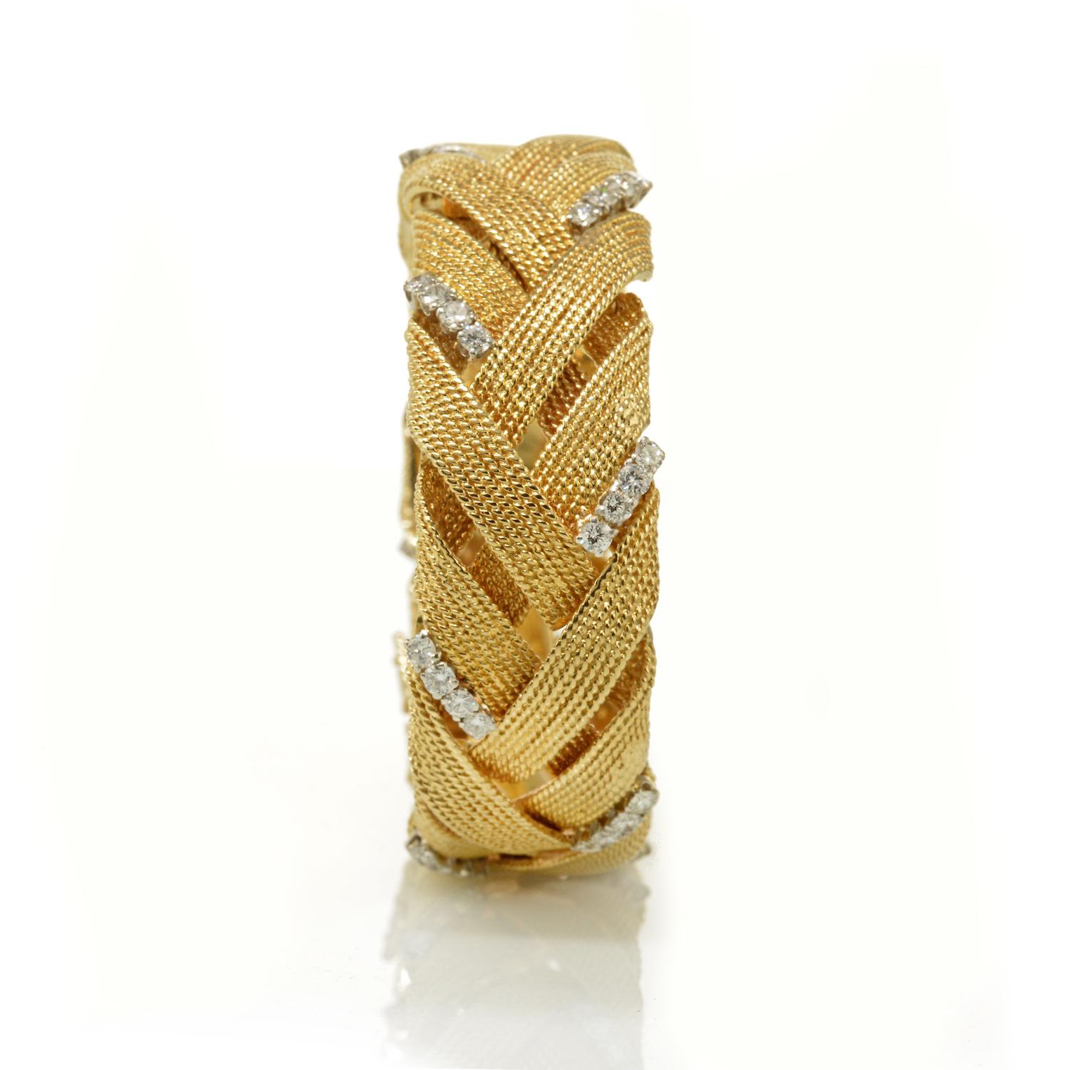 David Webb 18K Yellow Gold 3.00 Carat Diamond Woven Estate Bracelet 1