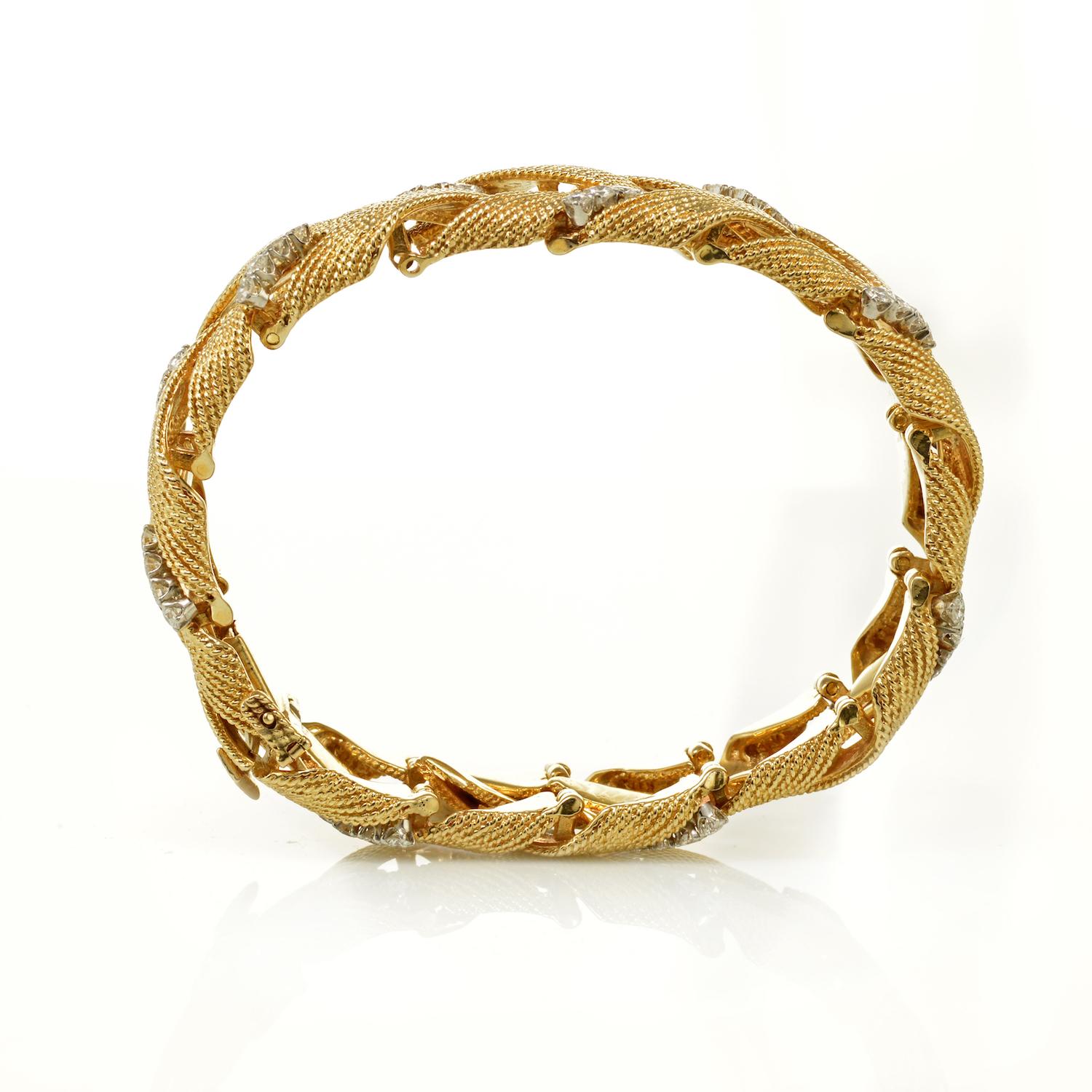 David Webb 18K Yellow Gold 3.00 Carat Diamond Woven Estate Bracelet 2