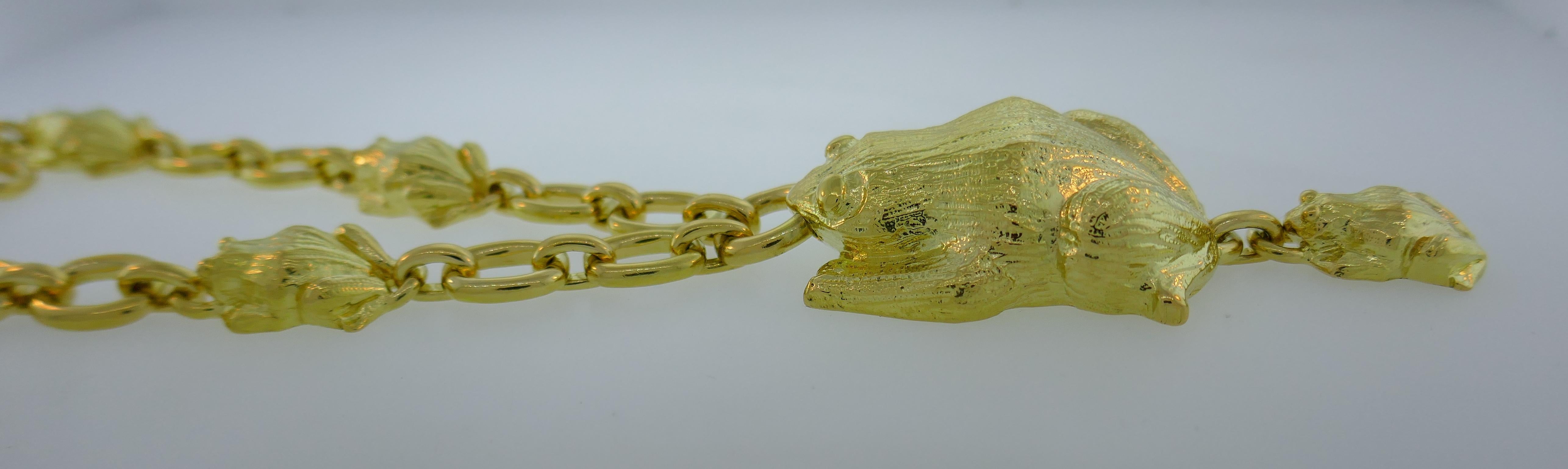 Women's or Men's David Webb Yellow Gold Frog Chain Necklace, 1980s
