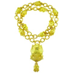 David Webb Yellow Gold Frog Chain Necklace, 1980s