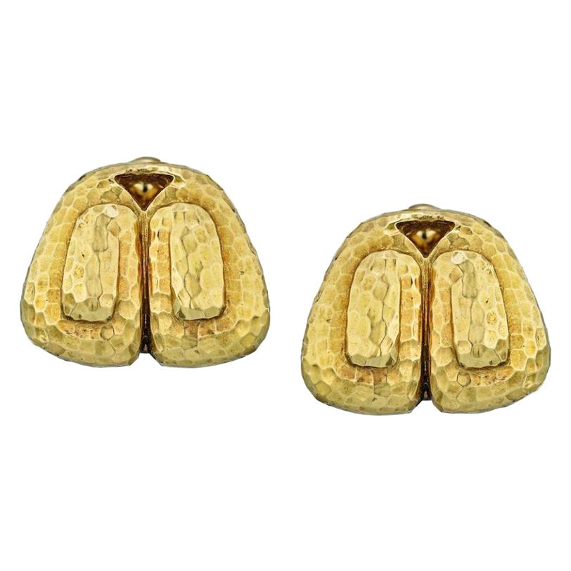 David Webb Yellow Gold Hammered Finish Clip-On Earrings