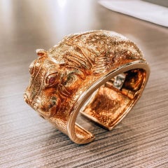 David Webb Yellow Gold Hippo Cuff Bangle Bracelet