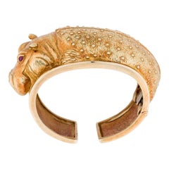 David Webb Yellow Gold Hippo Cuff Bangle Bracelet