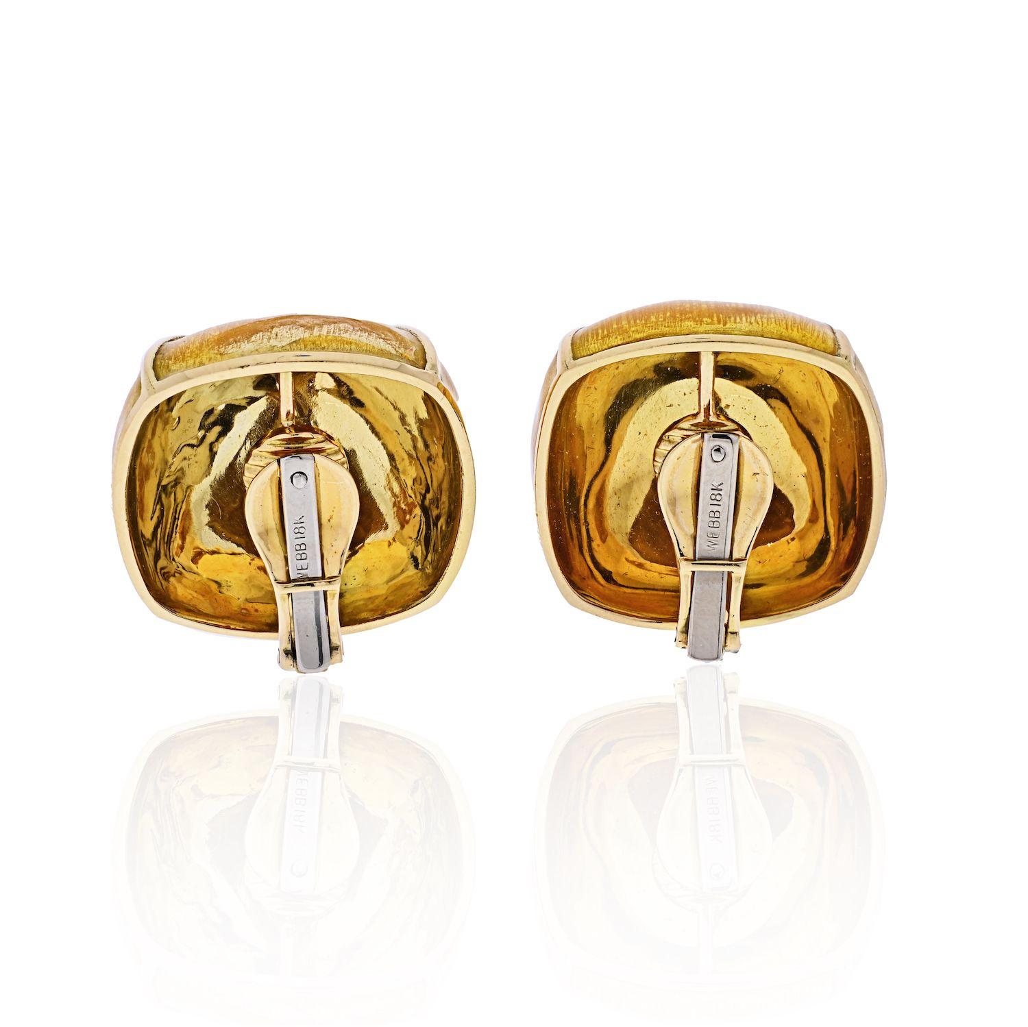Modern David Webb Yellow Gold Lacquered Large Clip-On Button Earrings For Sale
