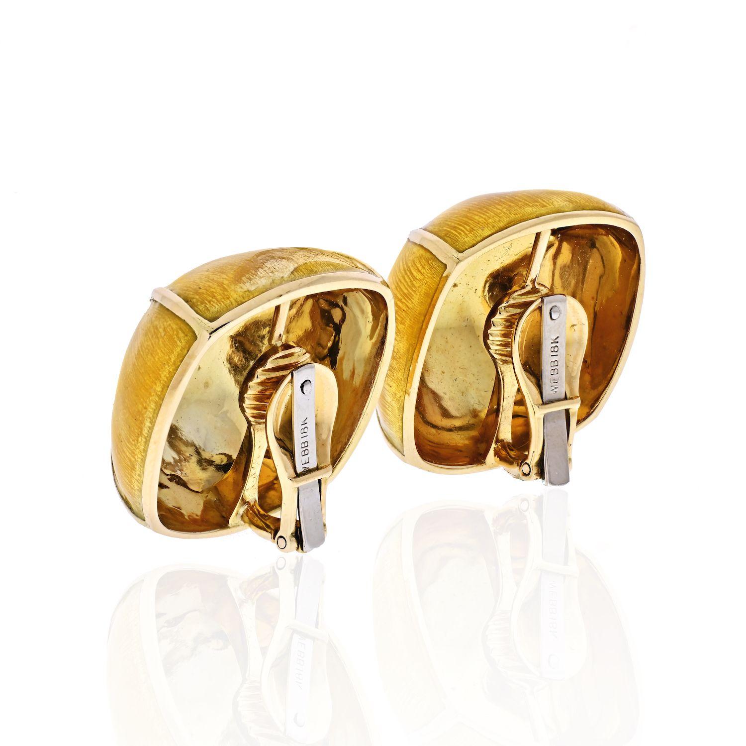 David Webb Yellow Gold Lacquered Large Clip-On Button Earrings In Excellent Condition For Sale In New York, NY