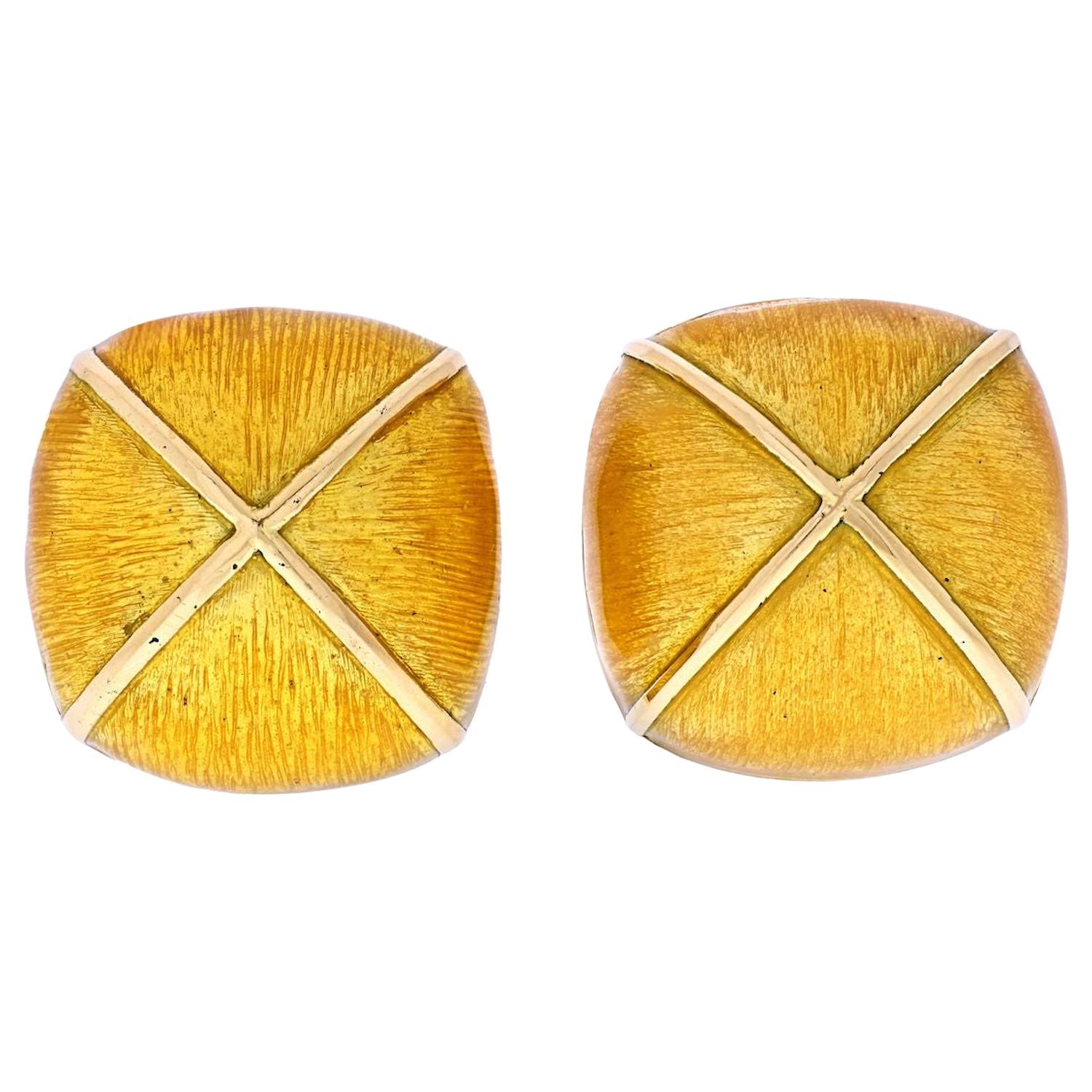 David Webb Yellow Gold Lacquered Large Clip-On Button Earrings For Sale