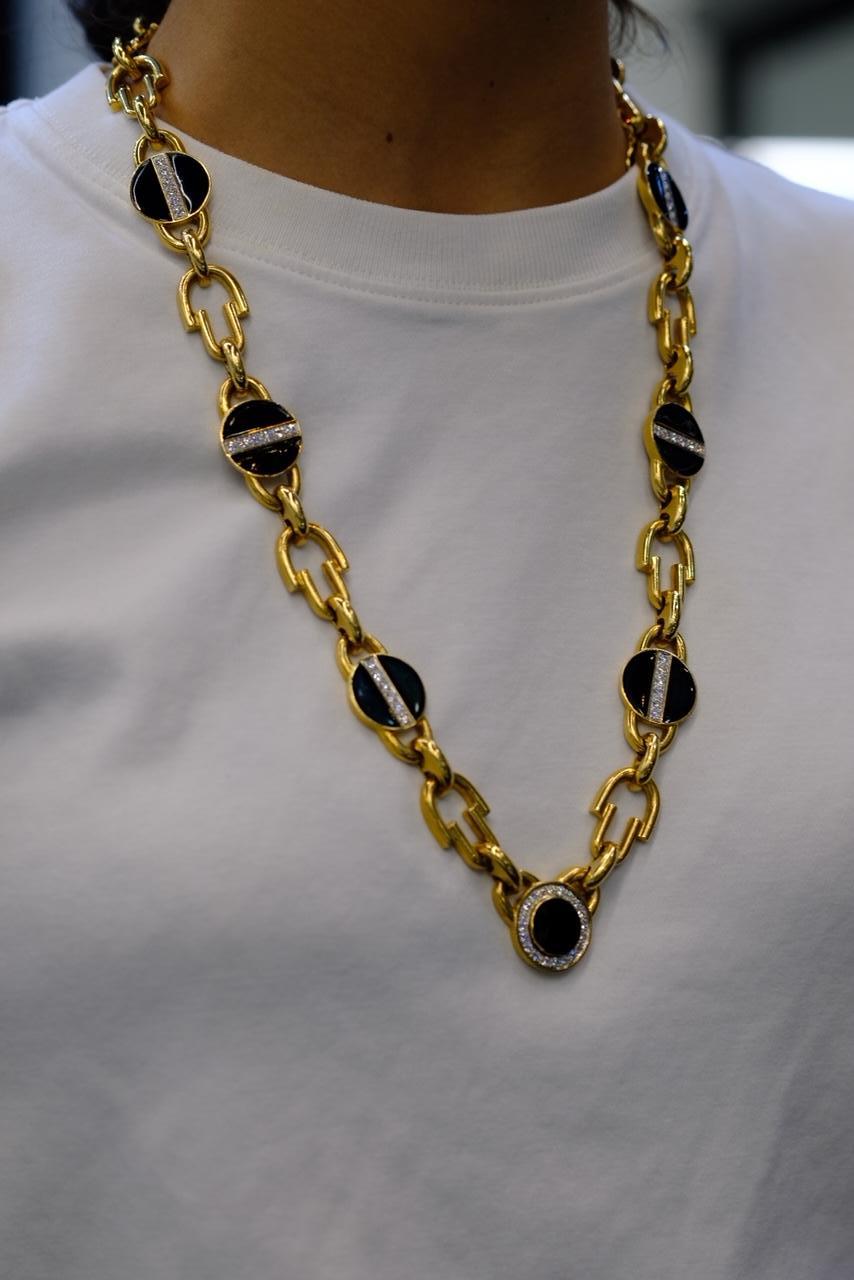 David Webb - Collier à maillons en or jaune avec diamants et émail noir en vente 4