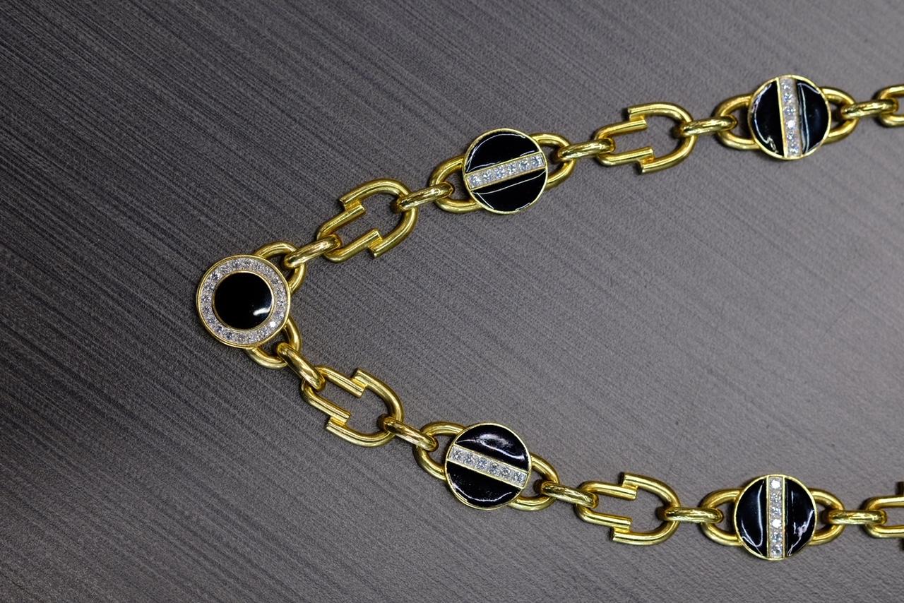 David Webb - Collier à maillons en or jaune avec diamants et émail noir en vente 5