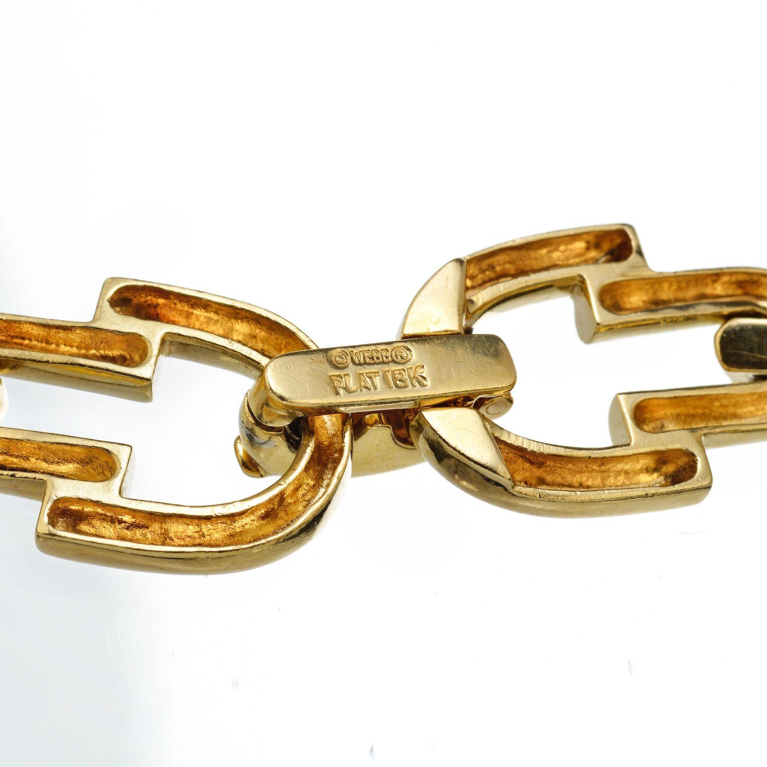 Modern David Webb Yellow Gold Link Black Enamel Diamond Chain Necklace For Sale