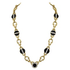 David Webb Yellow Gold Link Black Enamel Diamond Chain Necklace