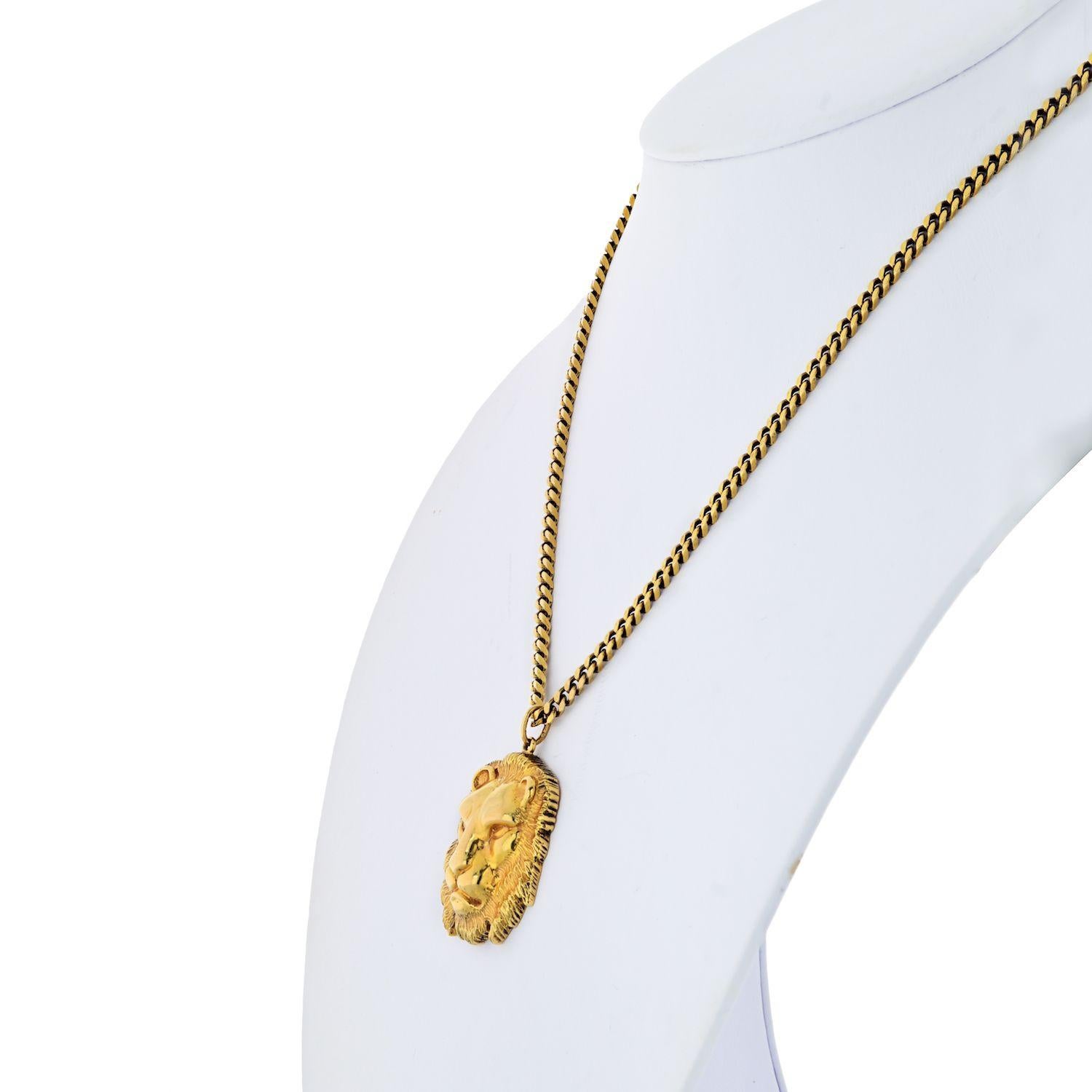 Modern David Webb Yellow Gold Lion Medallion Pendant Necklace
