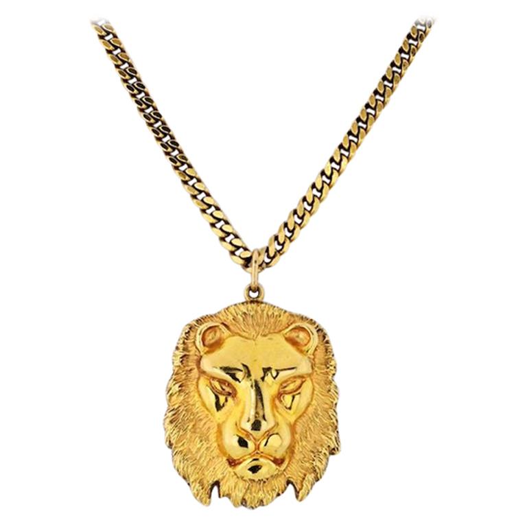 David Webb Yellow Gold Lion Medallion Pendant Necklace