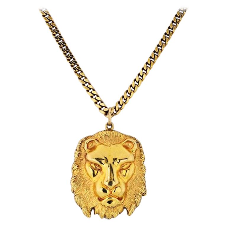 David b Yellow Gold Lion Medallion Pendant Necklace at 1stDibs
