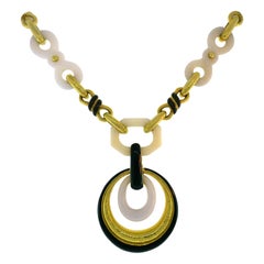 David Webb Yellow Gold Necklace with White Agate and Black Enamel, 1980s