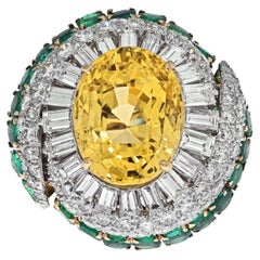 David Webb Yellow Gold Oval Cut Yellow Sapphire, Diamond and Green Emerald Ring