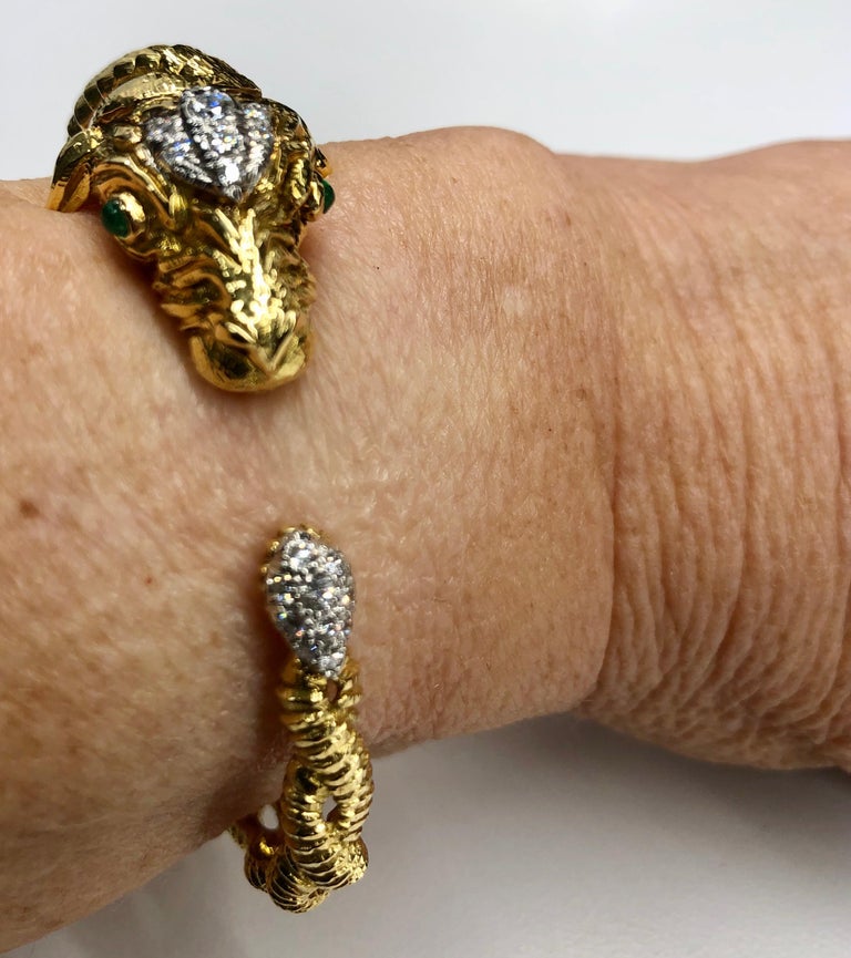 Women's David Webb Ram's Head Bracelet in 18K Gold For Sale