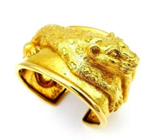 David Webb Yellow Gold Repousse Leopard Cuff Bracelet