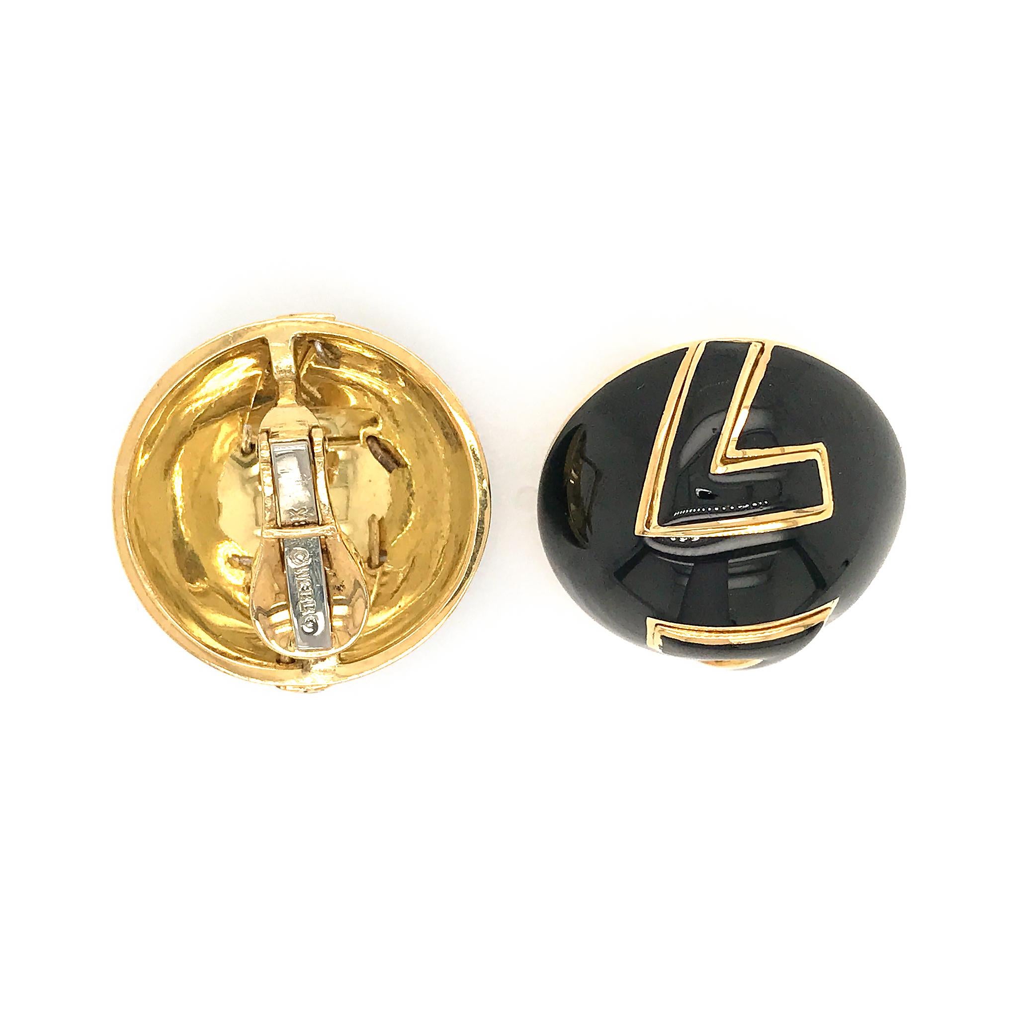 Modern David Webb Yellow Gold Round Black Enamel Clip-On Earrings For Sale