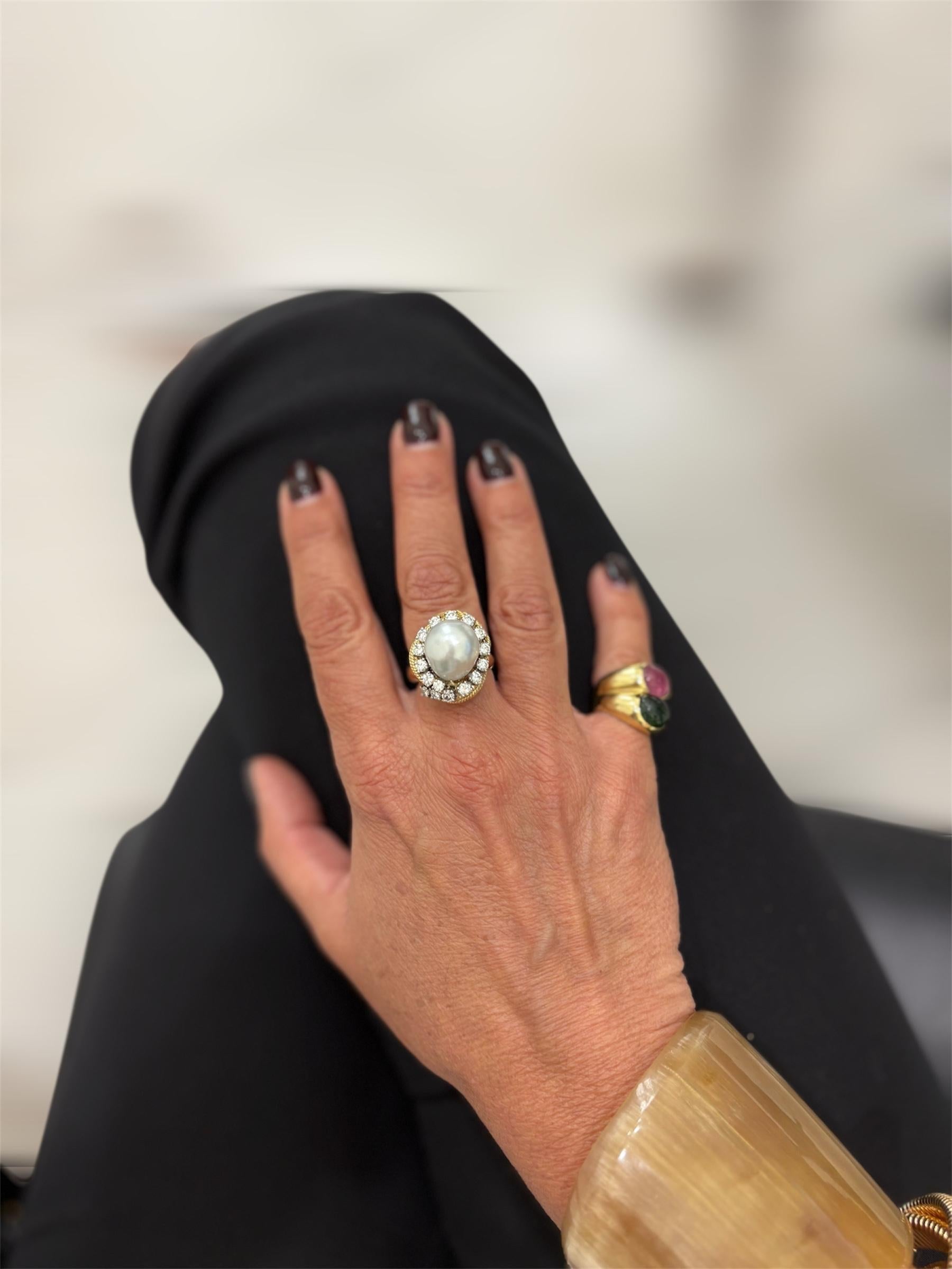 A David Goldes or jaune perle des mers du sud  Bague turbane en diamant en vente 5