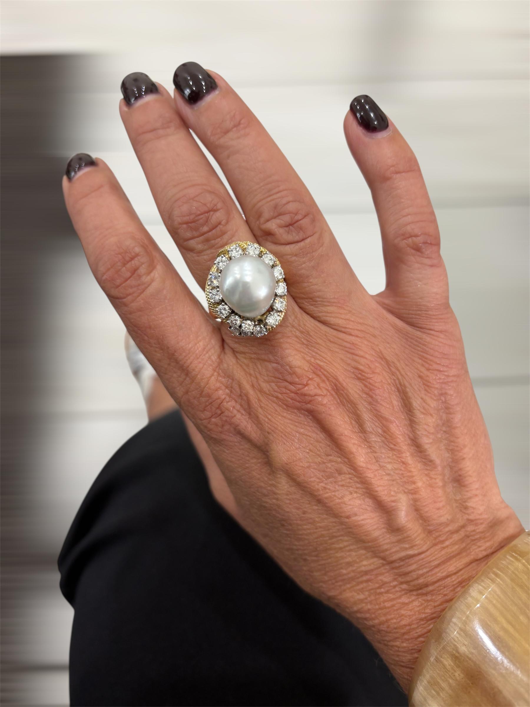A David Goldes or jaune perle des mers du sud  Bague turbane en diamant en vente 7