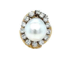 David Webb Yellow Gold South Sea Pearl  Diamond Turban Ring