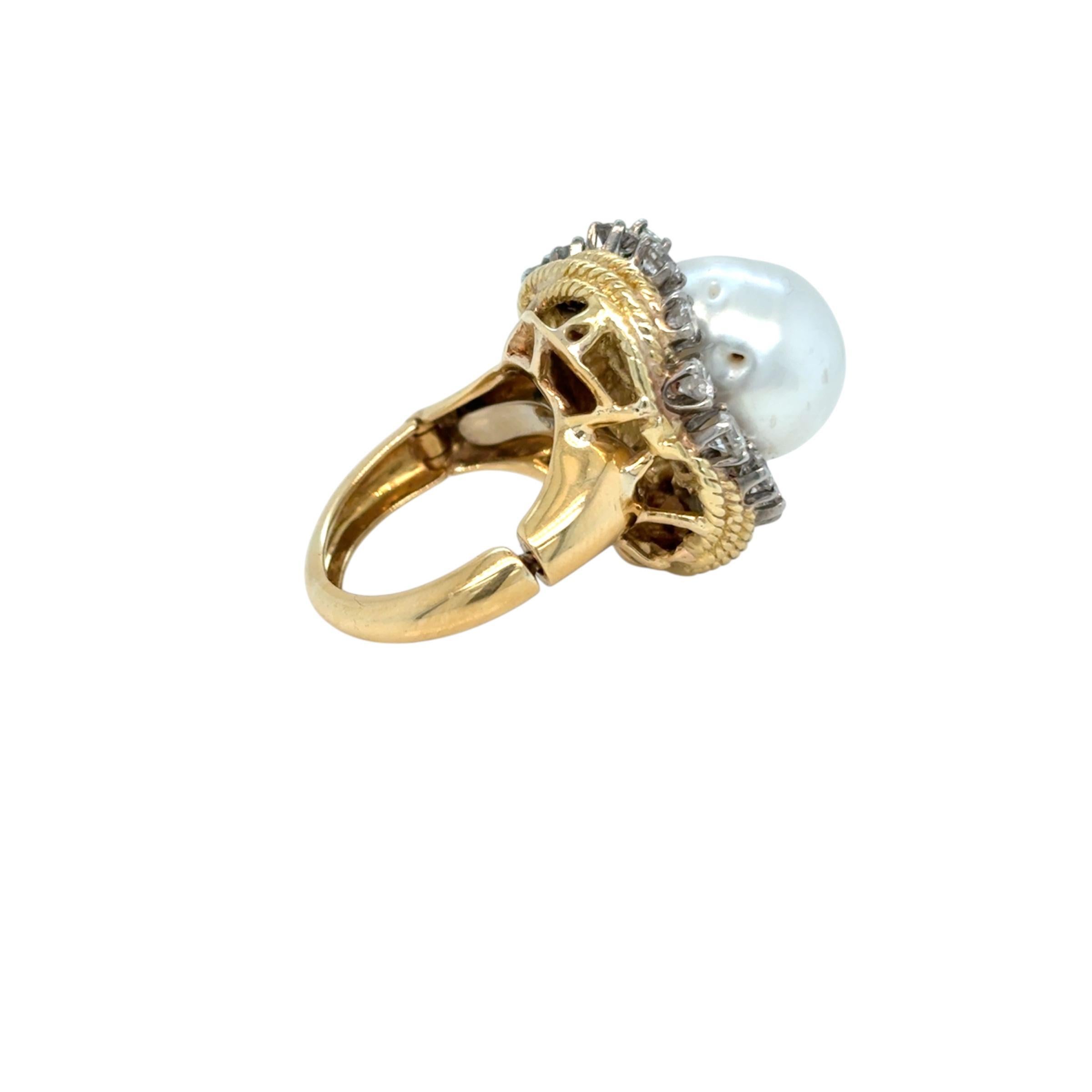 Rétro A David Goldes or jaune perle des mers du sud  Bague turbane en diamant en vente