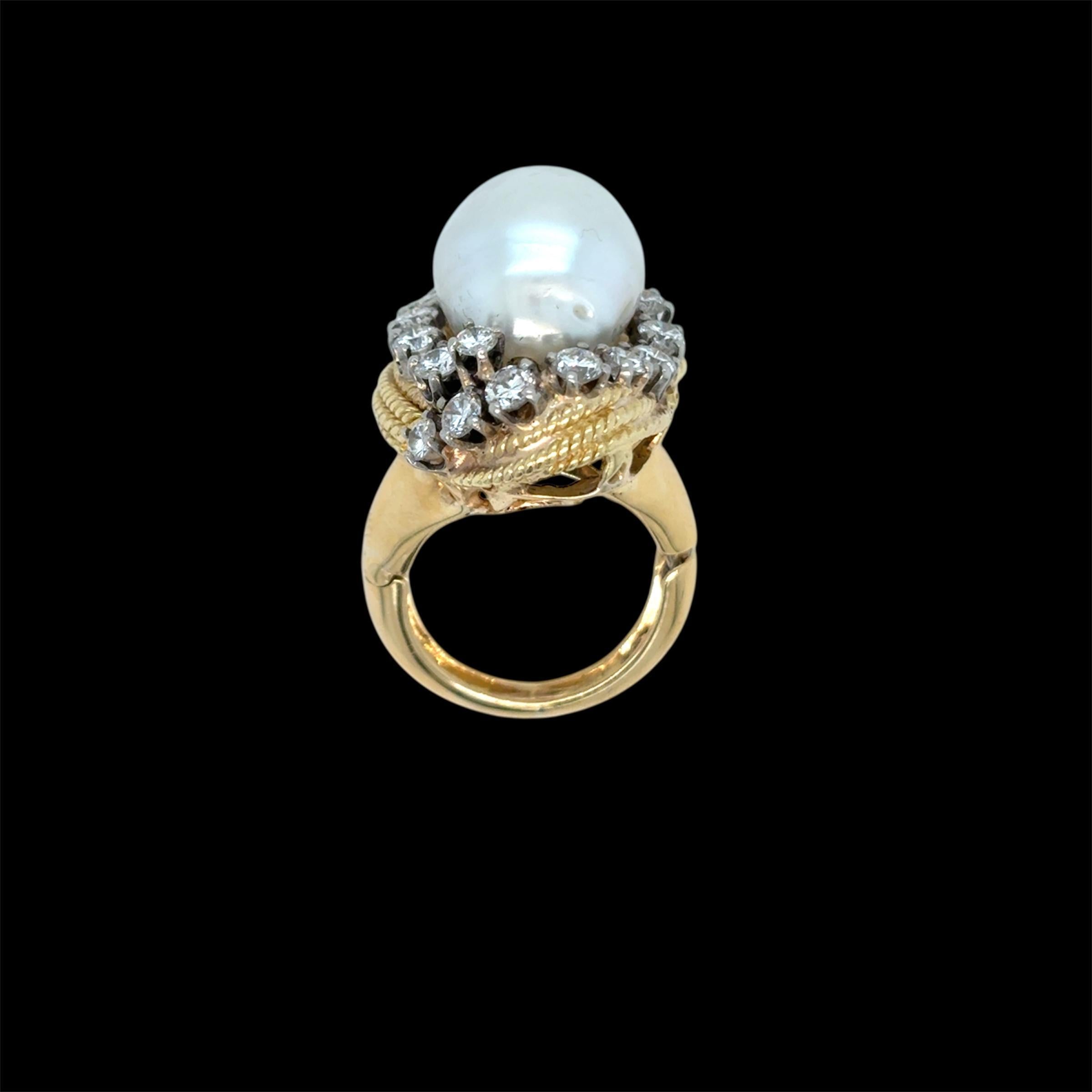 A David Goldes or jaune perle des mers du sud  Bague turbane en diamant en vente 3
