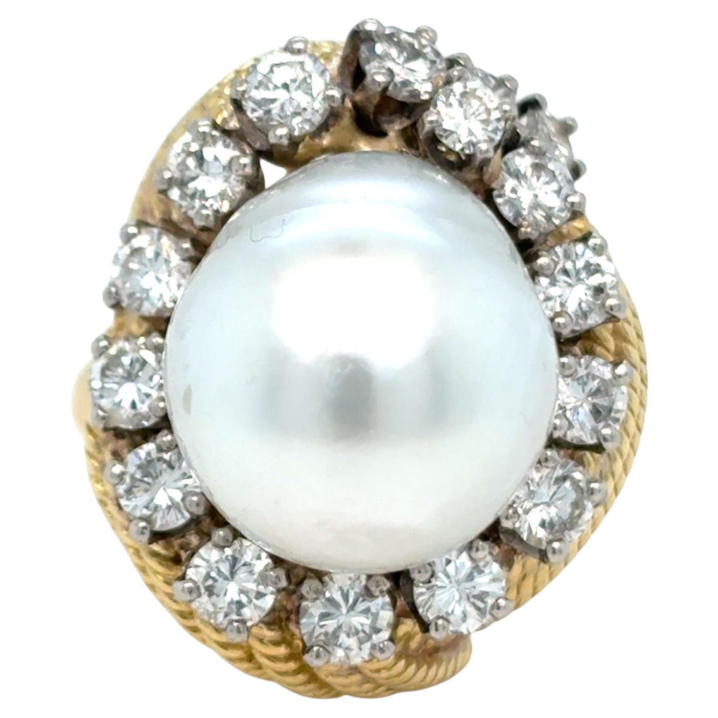 David Webb Yellow Gold South Sea Pearl  Diamond Turban Ring