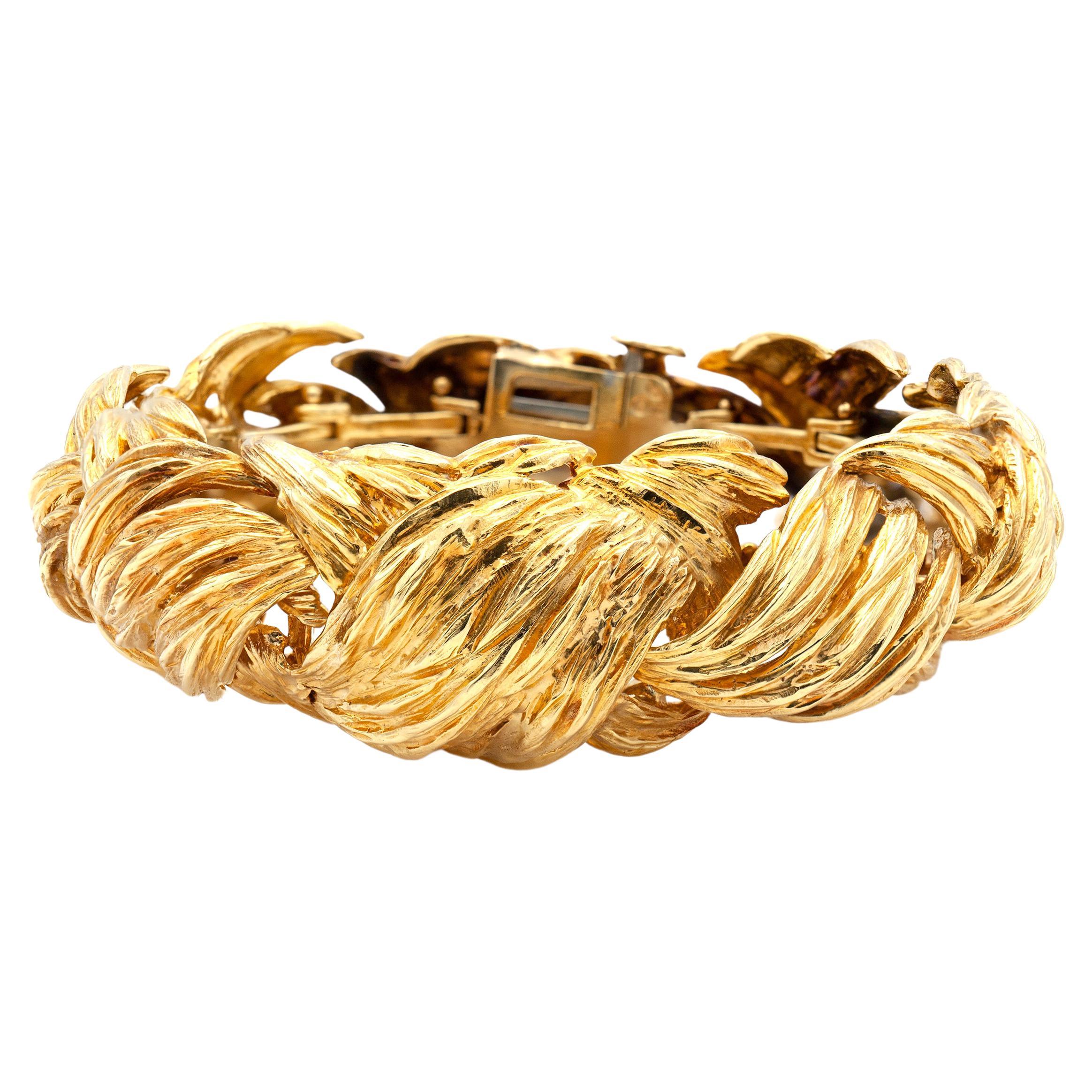 David Webb Yellow Gold Textured Bracelet For Sale