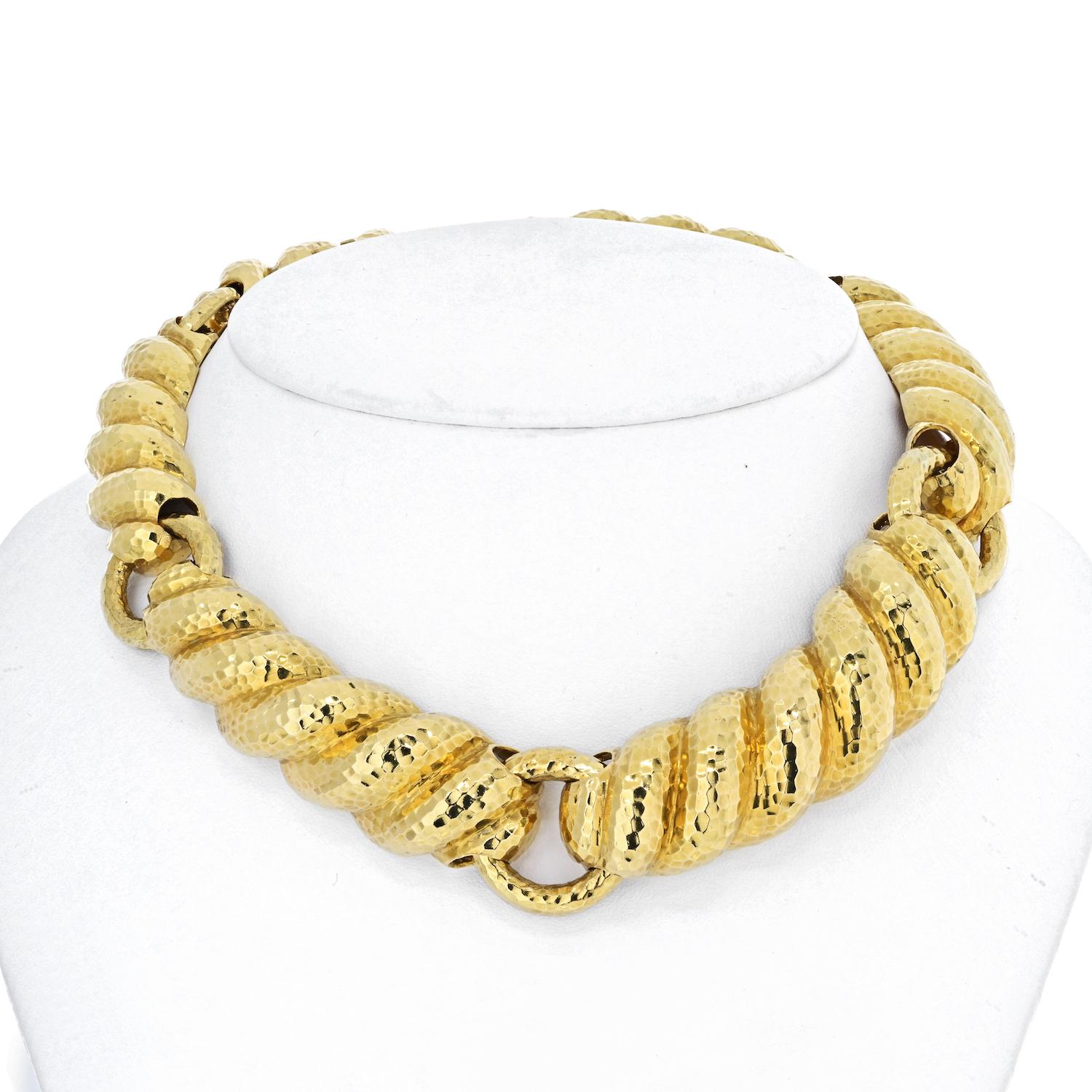 David Webb Yellow Gold Textured Hammered Collar Necklace 4