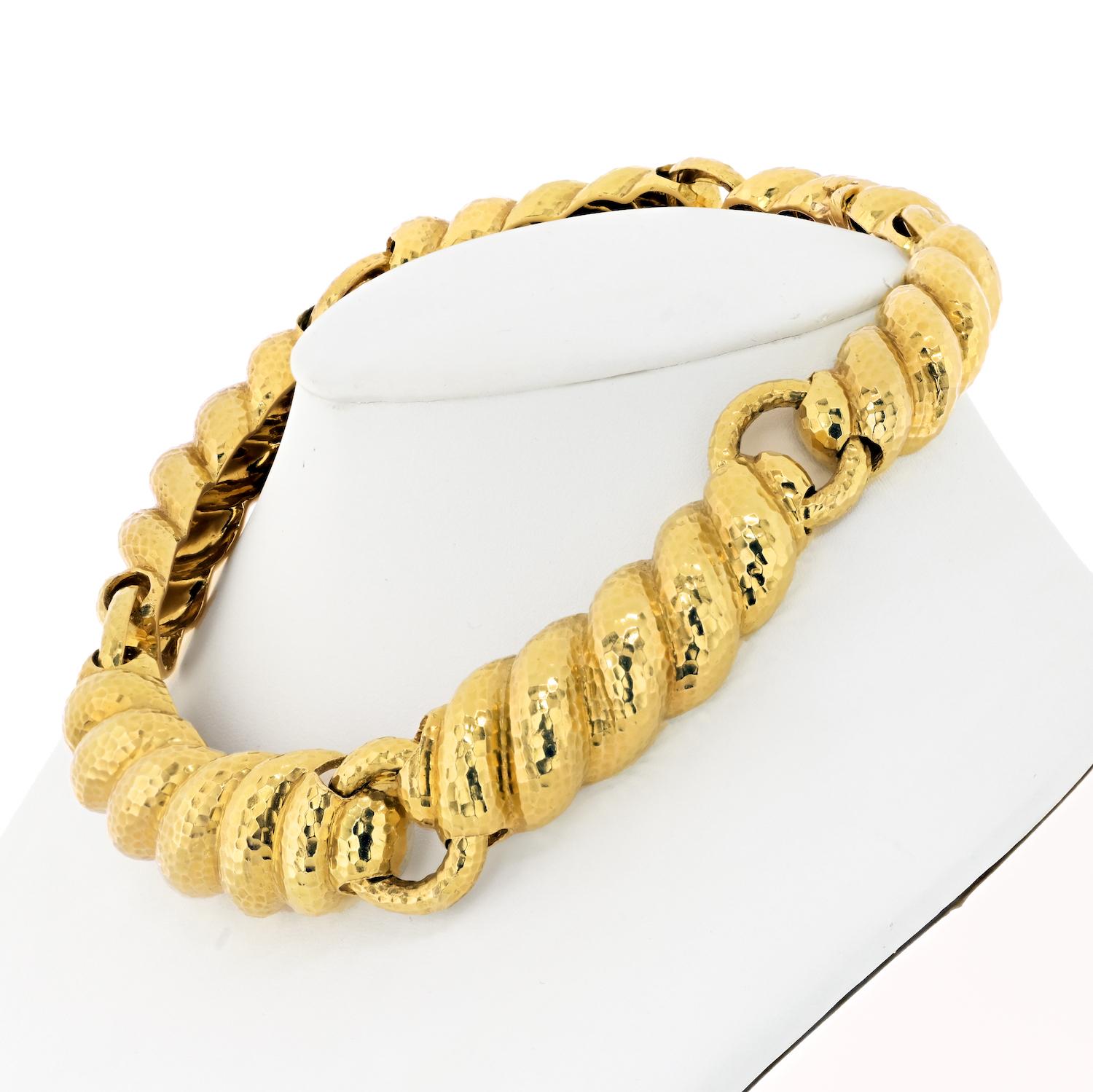 Modern David Webb Yellow Gold Textured Hammered Collar Necklace For Sale