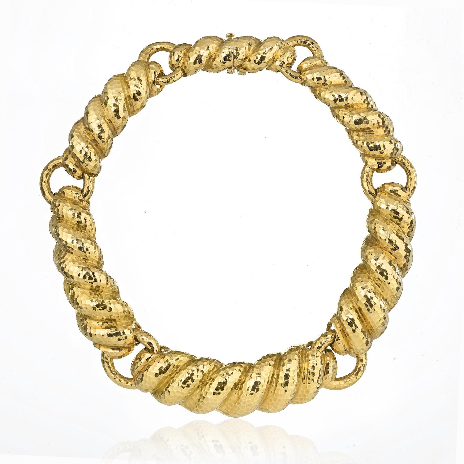 David Webb Yellow Gold Textured Hammered Collar Necklace 3
