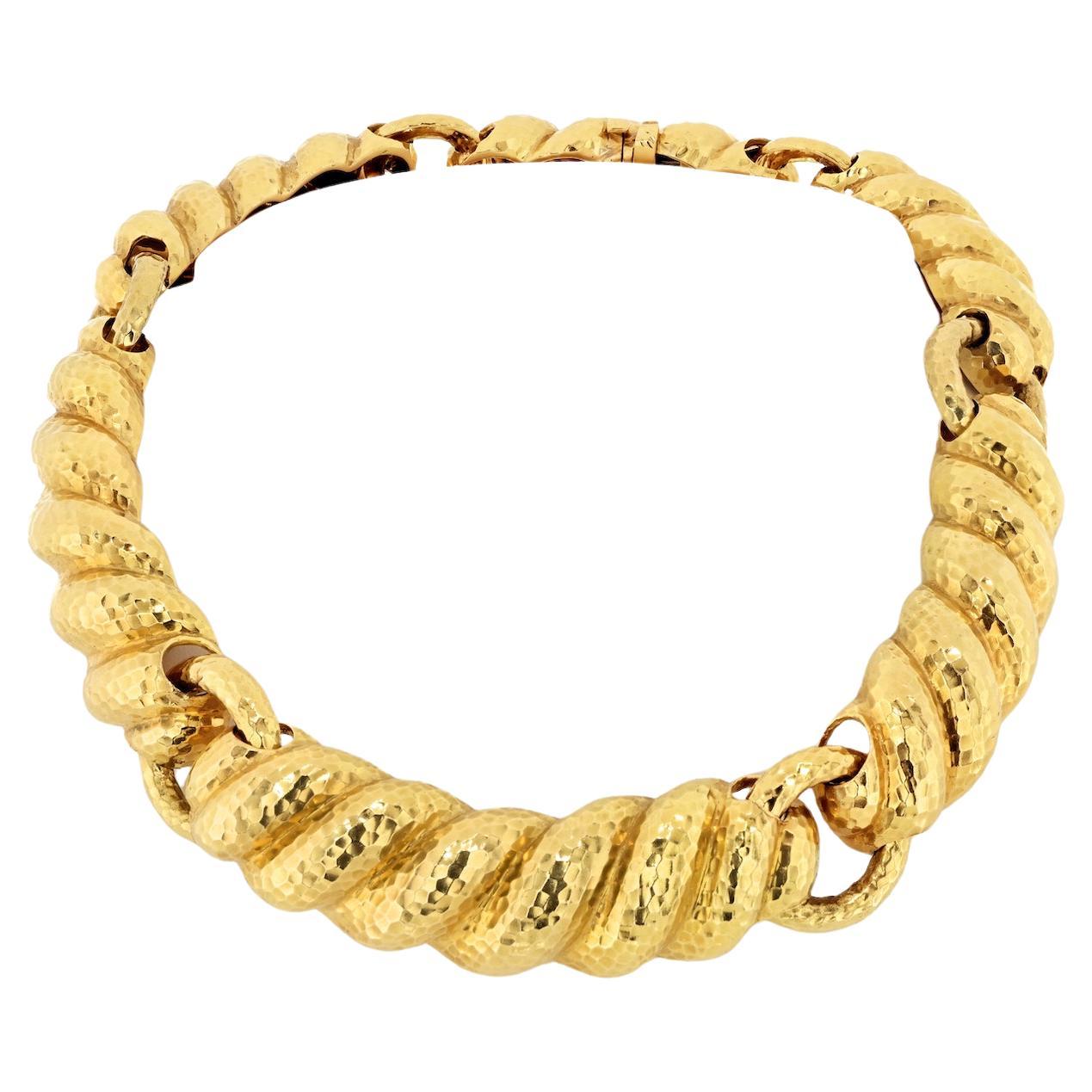 David Webb Yellow Gold Textured Hammered Collar Necklace For Sale